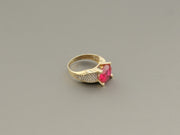 14K Yellow Gold Ruby CZ Ring, alternate view 4