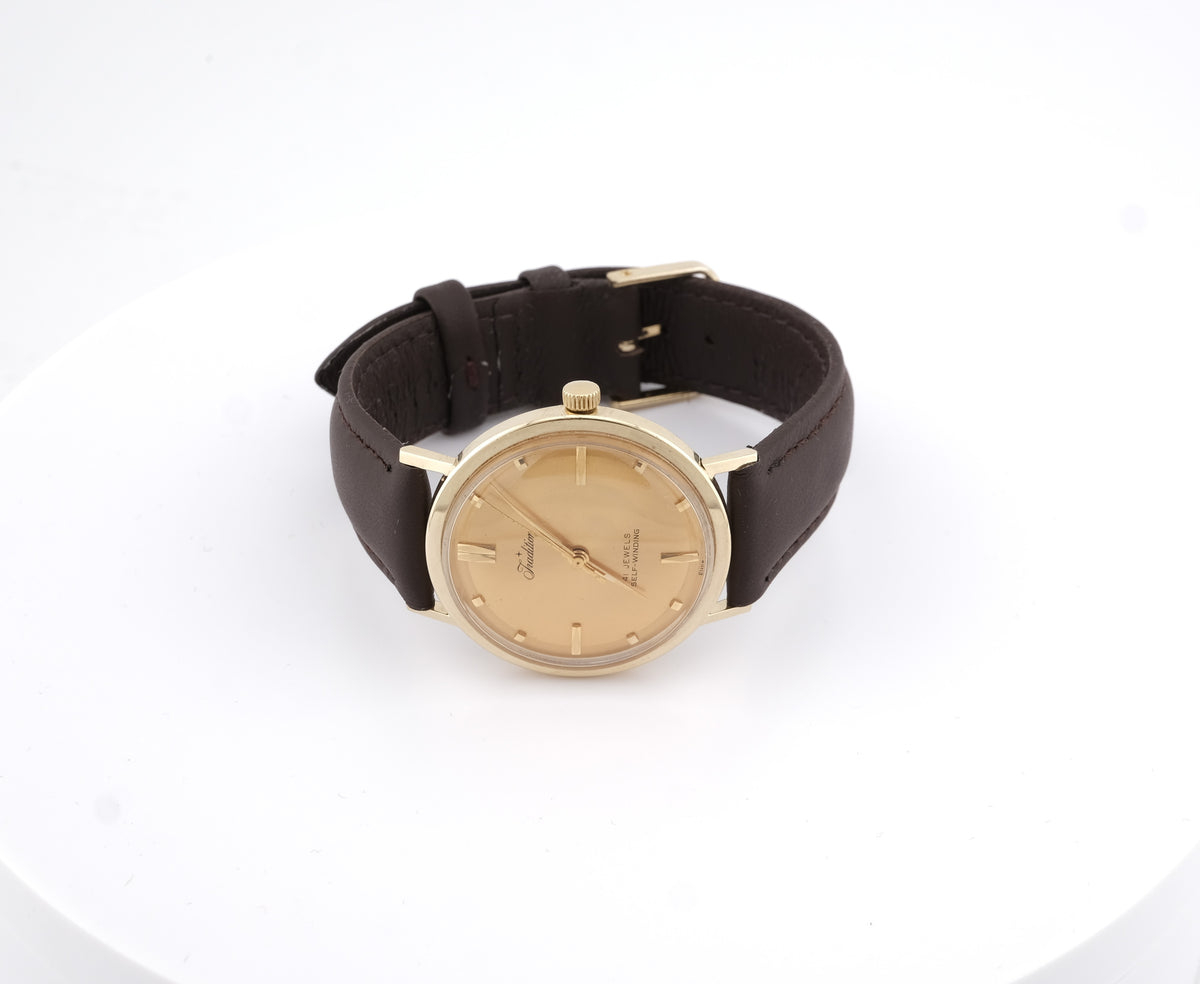 Vintage Tradition 14K Solid Gold Men’s Wristwatch | 41 Jewels | Self-Winding | Swiss