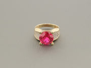 14K Yellow Gold Ruby CZ Ring, alternate view 7