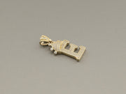14K Gold E Letter CZ Crown Pendant, alternate view 3