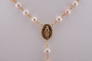 18K Gold Pearl Rosary Crucifix & Virgin Mary Medal Necklace, alternate view 4
