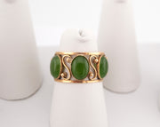 Vintage 10K Gold Green Jade Ring Filigree Openwork Wide Band, alternate view 2