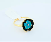 14K Gold Turquoise Carved Flower Diamond Ring, alternate view 6