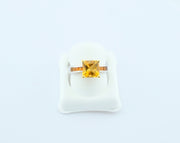14K White Gold Square Citrine Diamonds Ring
