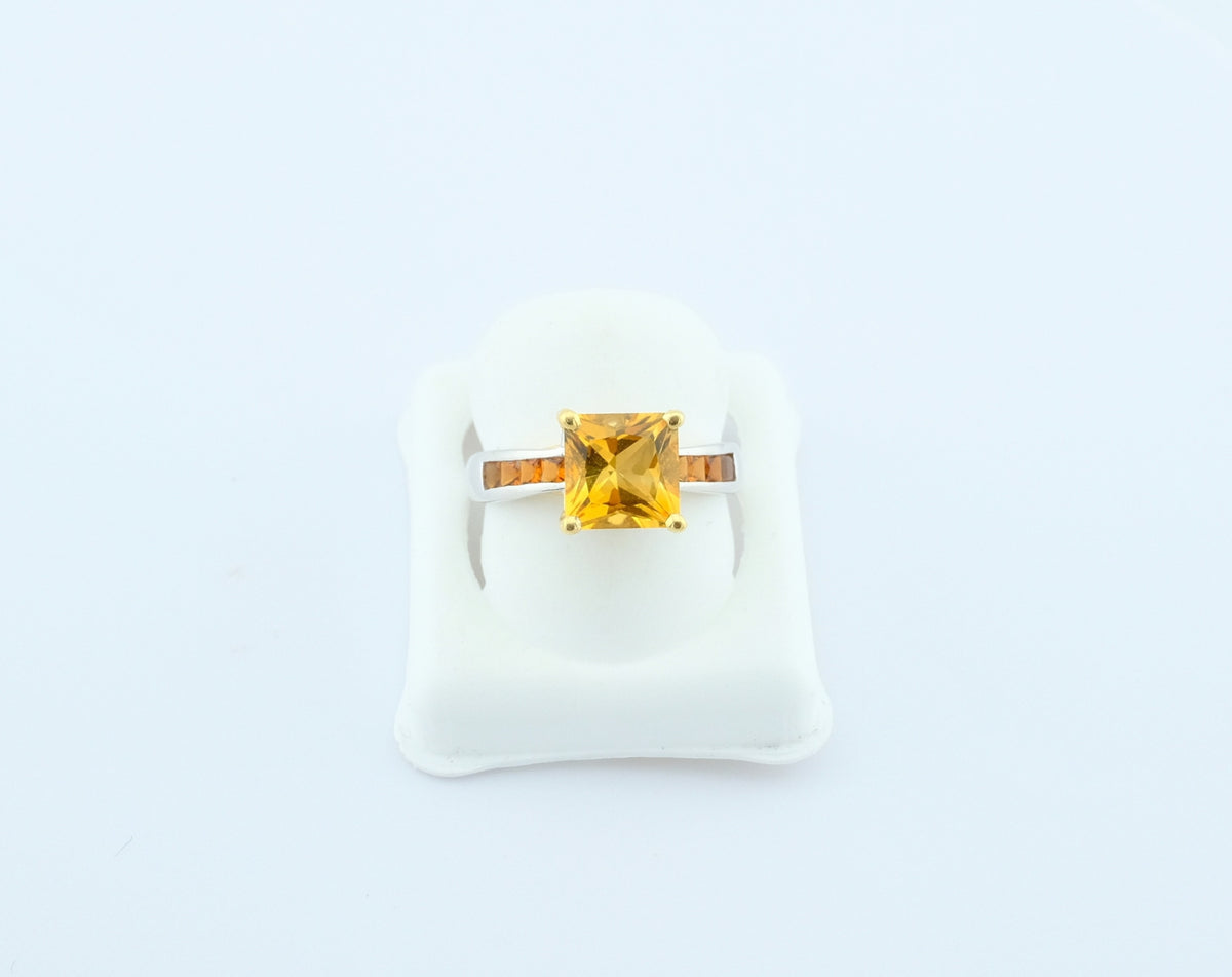 14K White Gold Square Citrine Diamonds Ring