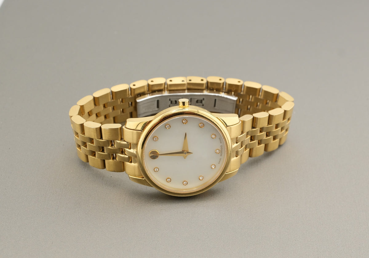 Movado Museum Gold Tone White 28mm Mother Pearl Dial Watch Swiss