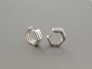 14K White Gold Diamond Hexagon Earrings, alternate view 2