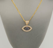 14K Gold CZ Eye Pendant