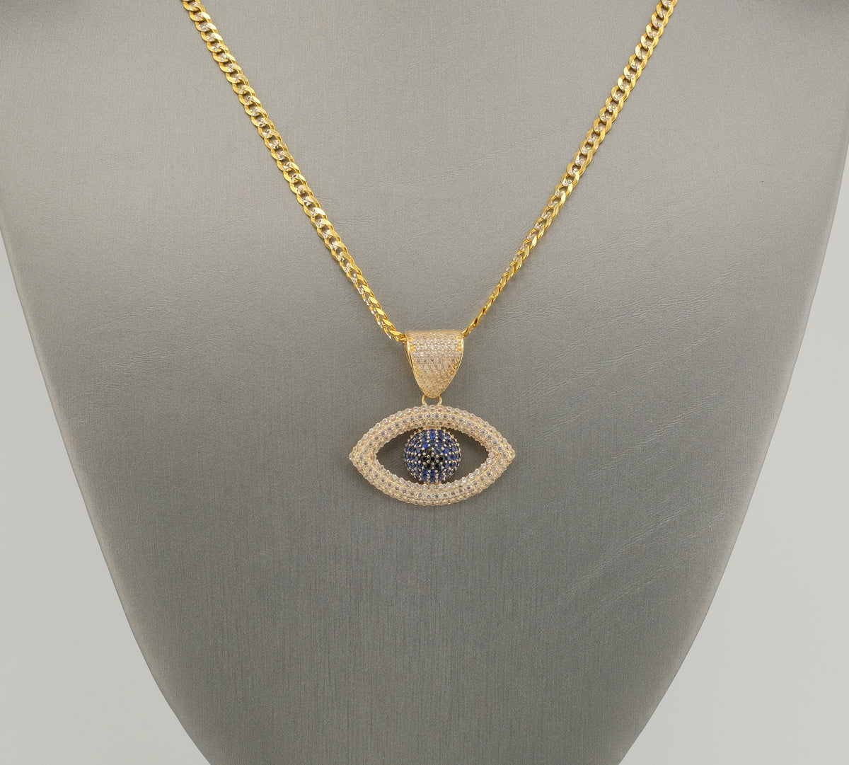 14K Gold CZ Eye Pendant