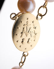 18K Gold Pearl Rosary Crucifix & Virgin Mary Medal Necklace, alternate view 6