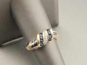 14K Gold Blue Sapphires and Diamond Accents Ring