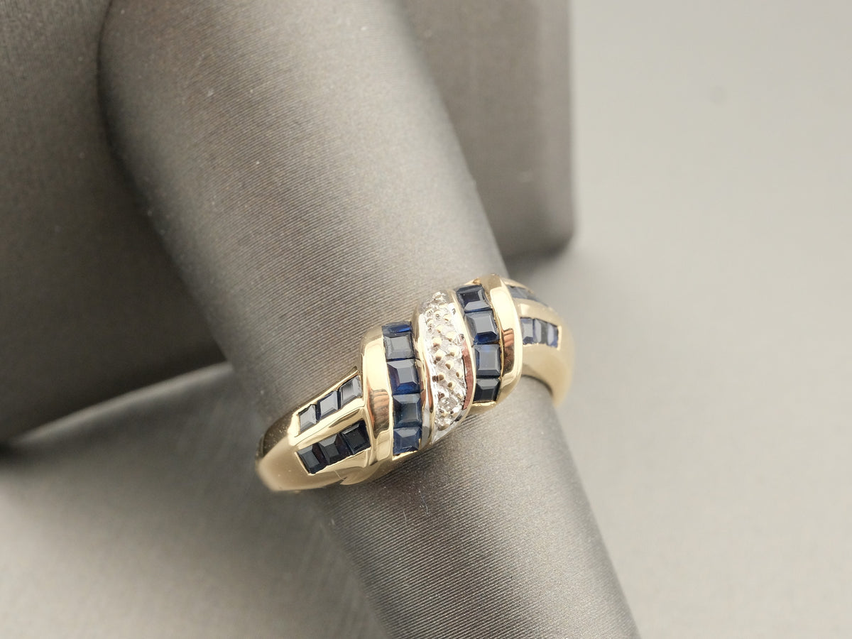 14K Gold Blue Sapphires and Diamond Accents Ring