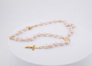18K Gold Pearl Rosary Crucifix & Virgin Mary Medal Necklace, alternate view 8