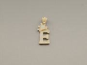 14K Gold E Letter CZ Crown Pendant, alternate view 2