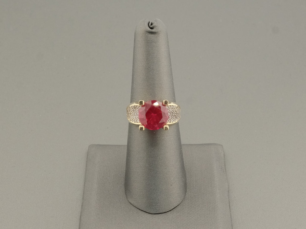 14K Yellow Gold Ruby CZ Ring